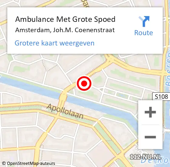 Locatie op kaart van de 112 melding: Ambulance Met Grote Spoed Naar Amsterdam, Joh.M. Coenenstraat op 3 augustus 2024 00:07