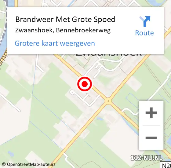 Locatie op kaart van de 112 melding: Brandweer Met Grote Spoed Naar Zwaanshoek, Bennebroekerweg op 3 augustus 2024 00:17