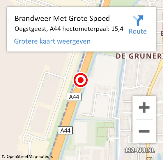 Locatie op kaart van de 112 melding: Brandweer Met Grote Spoed Naar Oegstgeest, A44 hectometerpaal: 15,4 op 3 augustus 2024 00:29