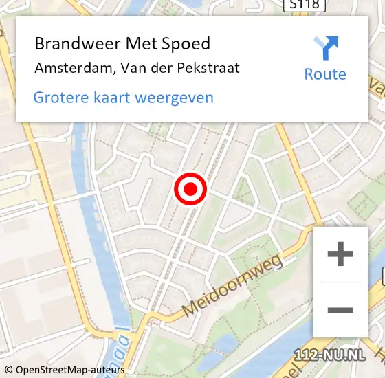 Locatie op kaart van de 112 melding: Brandweer Met Spoed Naar Amsterdam, Van der Pekstraat op 3 augustus 2024 00:41