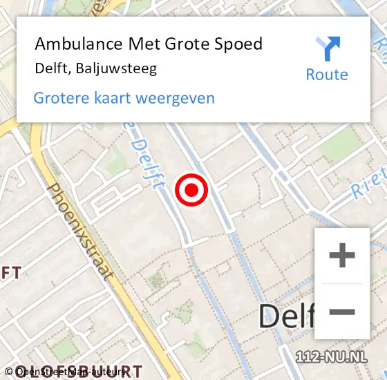 Locatie op kaart van de 112 melding: Ambulance Met Grote Spoed Naar Delft, Baljuwsteeg op 3 augustus 2024 00:46