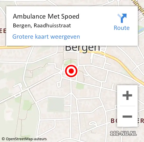 Locatie op kaart van de 112 melding: Ambulance Met Spoed Naar Bergen, Raadhuisstraat op 3 augustus 2024 01:06