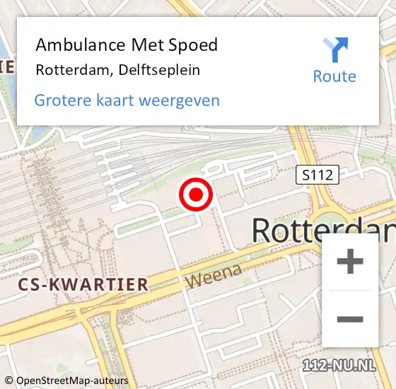 Locatie op kaart van de 112 melding: Ambulance Met Spoed Naar Rotterdam, Delftseplein op 3 augustus 2024 01:08