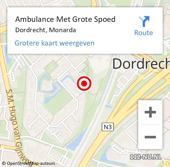 Locatie op kaart van de 112 melding: Ambulance Met Grote Spoed Naar Dordrecht, Monarda op 3 augustus 2024 01:18