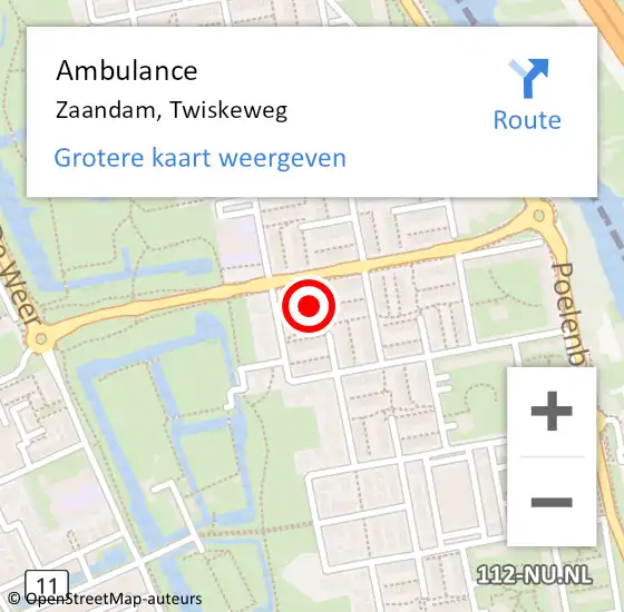 Locatie op kaart van de 112 melding: Ambulance Zaandam, Twiskeweg op 3 augustus 2024 01:32