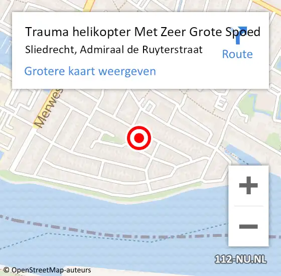 Locatie op kaart van de 112 melding: Trauma helikopter Met Zeer Grote Spoed Naar Sliedrecht, Admiraal de Ruyterstraat op 3 augustus 2024 01:58