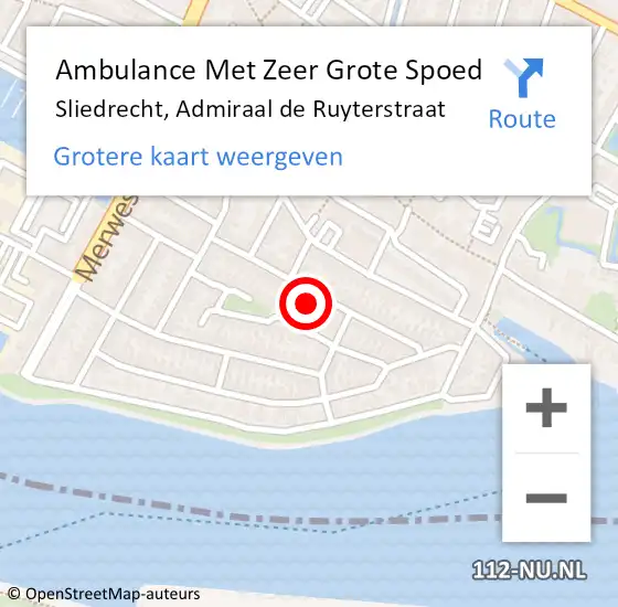 Locatie op kaart van de 112 melding: Ambulance Met Zeer Grote Spoed Naar Sliedrecht, Admiraal de Ruyterstraat op 3 augustus 2024 01:59