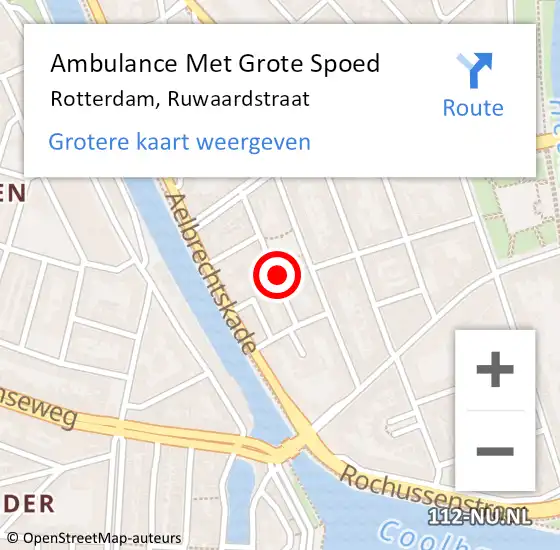 Locatie op kaart van de 112 melding: Ambulance Met Grote Spoed Naar Rotterdam, Ruwaardstraat op 3 augustus 2024 02:04