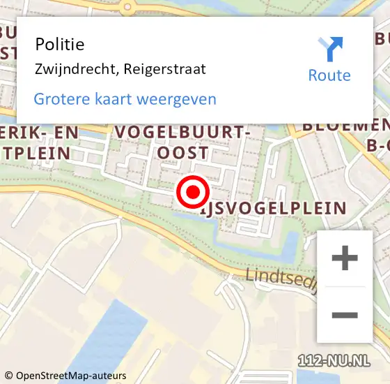 Locatie op kaart van de 112 melding: Politie Zwijndrecht, Reigerstraat op 3 augustus 2024 02:18