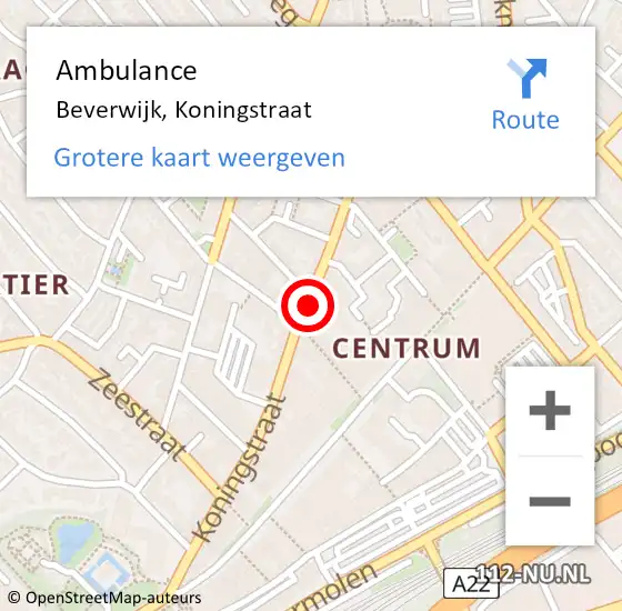 Locatie op kaart van de 112 melding: Ambulance Beverwijk, Koningstraat op 3 augustus 2024 02:29