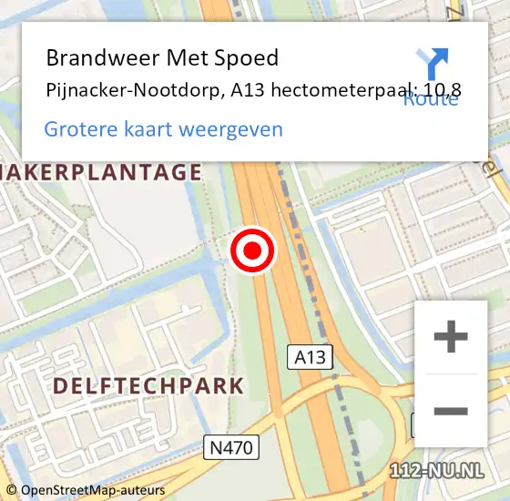 Locatie op kaart van de 112 melding: Brandweer Met Spoed Naar Pijnacker-Nootdorp, A13 hectometerpaal: 10,8 op 3 augustus 2024 03:11
