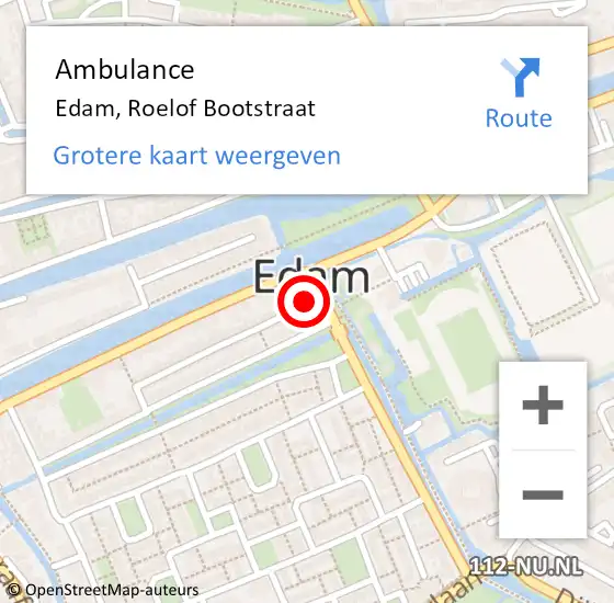 Locatie op kaart van de 112 melding: Ambulance Edam, Roelof Bootstraat op 3 augustus 2024 03:31