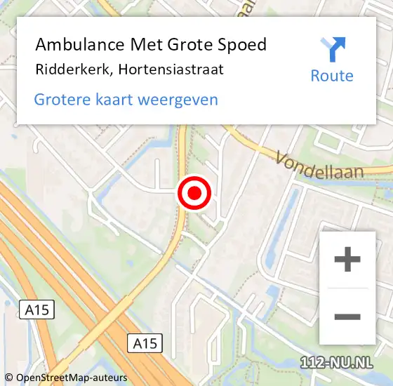 Locatie op kaart van de 112 melding: Ambulance Met Grote Spoed Naar Ridderkerk, Hortensiastraat op 3 augustus 2024 03:43