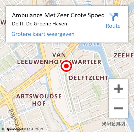 Locatie op kaart van de 112 melding: Ambulance Met Zeer Grote Spoed Naar Delft, De Groene Haven op 3 augustus 2024 04:52