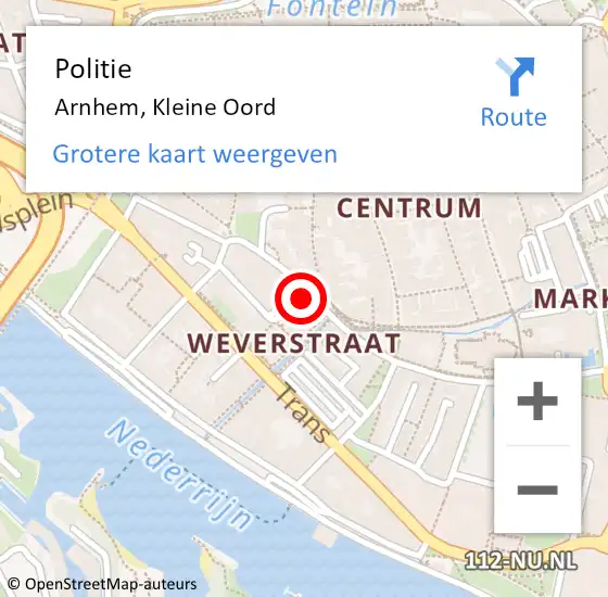 Locatie op kaart van de 112 melding: Politie Arnhem, Kleine Oord op 3 augustus 2024 05:03