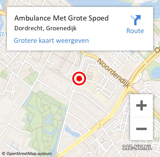 Locatie op kaart van de 112 melding: Ambulance Met Grote Spoed Naar Dordrecht, Groenedijk op 3 augustus 2024 06:37