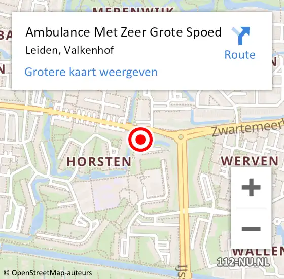 Locatie op kaart van de 112 melding: Ambulance Met Zeer Grote Spoed Naar Leiden, Valkenhof op 3 augustus 2024 08:16