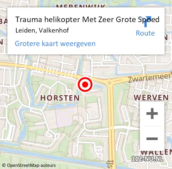 Locatie op kaart van de 112 melding: Trauma helikopter Met Zeer Grote Spoed Naar Leiden, Valkenhof op 3 augustus 2024 08:18