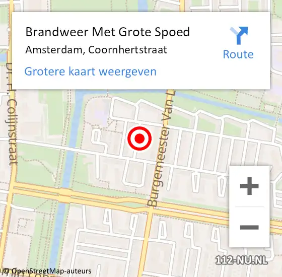 Locatie op kaart van de 112 melding: Brandweer Met Grote Spoed Naar Amsterdam, Coornhertstraat op 3 augustus 2024 08:57