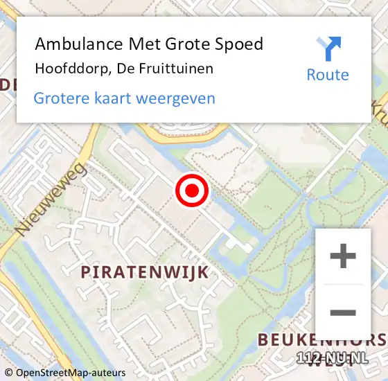 Locatie op kaart van de 112 melding: Ambulance Met Grote Spoed Naar Hoofddorp, De Fruittuinen op 3 augustus 2024 08:58