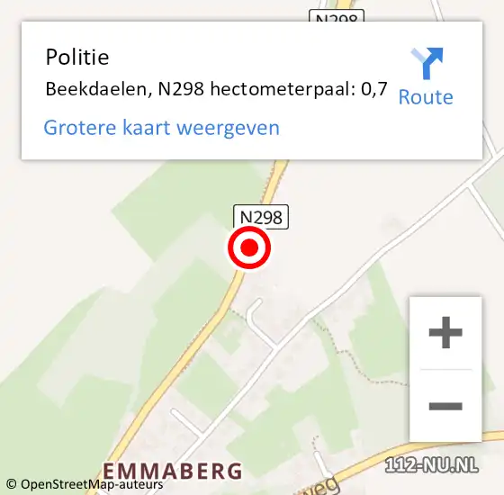 Locatie op kaart van de 112 melding: Politie Beekdaelen, N298 hectometerpaal: 0,7 op 3 augustus 2024 09:45