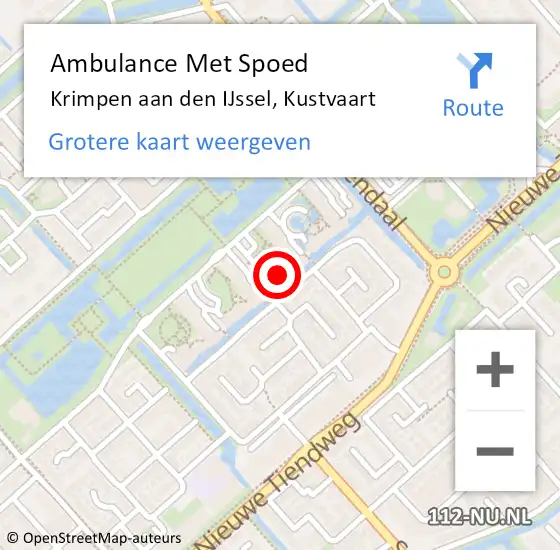 Locatie op kaart van de 112 melding: Ambulance Met Spoed Naar Krimpen aan den IJssel, Kustvaart op 3 augustus 2024 09:56