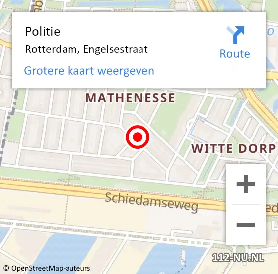 Locatie op kaart van de 112 melding: Politie Rotterdam, Engelsestraat op 3 augustus 2024 10:04