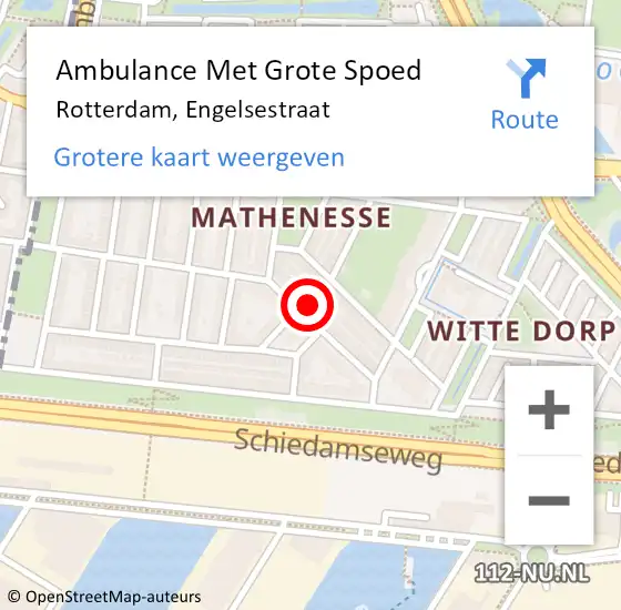 Locatie op kaart van de 112 melding: Ambulance Met Grote Spoed Naar Rotterdam, Engelsestraat op 3 augustus 2024 10:05