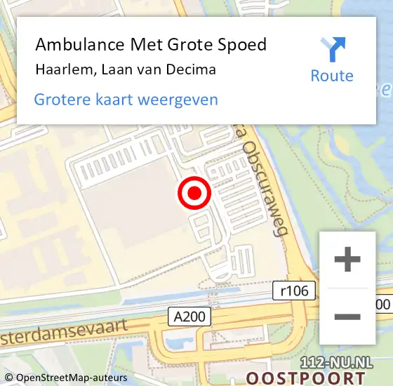 Locatie op kaart van de 112 melding: Ambulance Met Grote Spoed Naar Haarlem, Laan van Decima op 3 augustus 2024 10:39