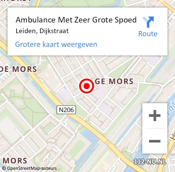 Locatie op kaart van de 112 melding: Ambulance Met Zeer Grote Spoed Naar Leiden, Dijkstraat op 3 augustus 2024 10:39