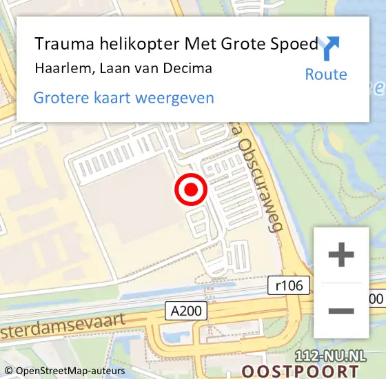 Locatie op kaart van de 112 melding: Trauma helikopter Met Grote Spoed Naar Haarlem, Laan van Decima op 3 augustus 2024 10:39