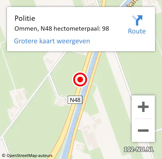 Locatie op kaart van de 112 melding: Politie Ommen, N48 hectometerpaal: 98 op 3 augustus 2024 10:52