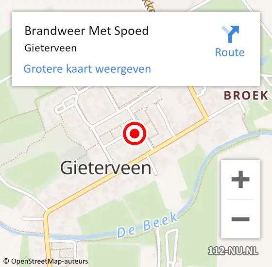 Locatie op kaart van de 112 melding: Brandweer Met Spoed Naar Gieterveen op 3 augustus 2024 10:53