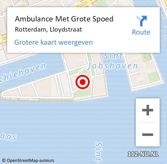 Locatie op kaart van de 112 melding: Ambulance Met Grote Spoed Naar Rotterdam, Lloydstraat op 3 augustus 2024 11:04