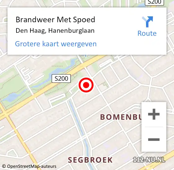 Locatie op kaart van de 112 melding: Brandweer Met Spoed Naar Den Haag, Hanenburglaan op 3 augustus 2024 11:08