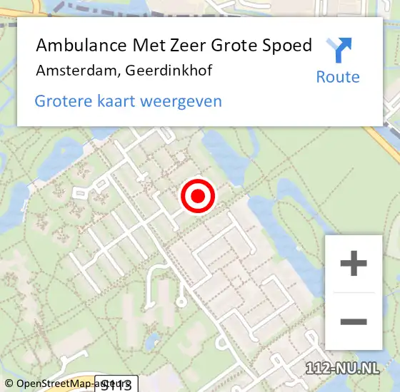 Locatie op kaart van de 112 melding: Ambulance Met Zeer Grote Spoed Naar Amsterdam, Geerdinkhof op 3 augustus 2024 11:50