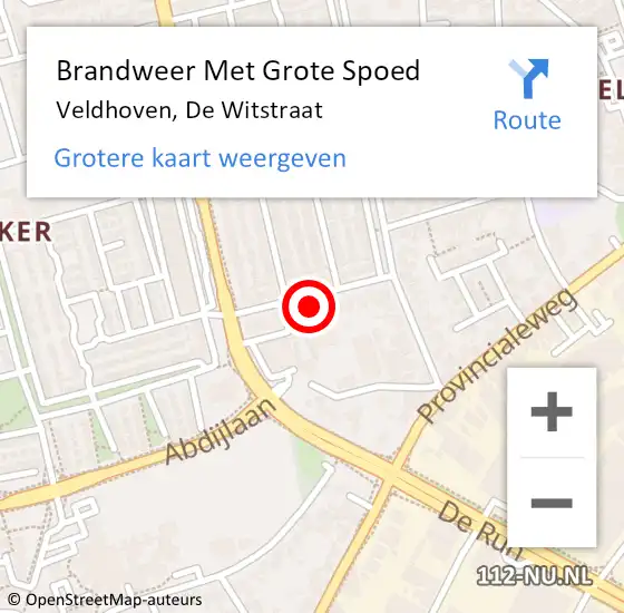 Locatie op kaart van de 112 melding: Brandweer Met Grote Spoed Naar Veldhoven, De Witstraat op 3 augustus 2024 11:50