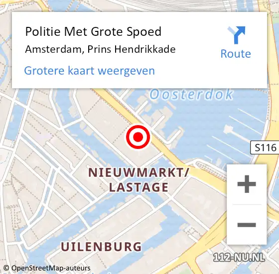 Locatie op kaart van de 112 melding: Politie Met Grote Spoed Naar Amsterdam, Prins Hendrikkade op 3 augustus 2024 12:10