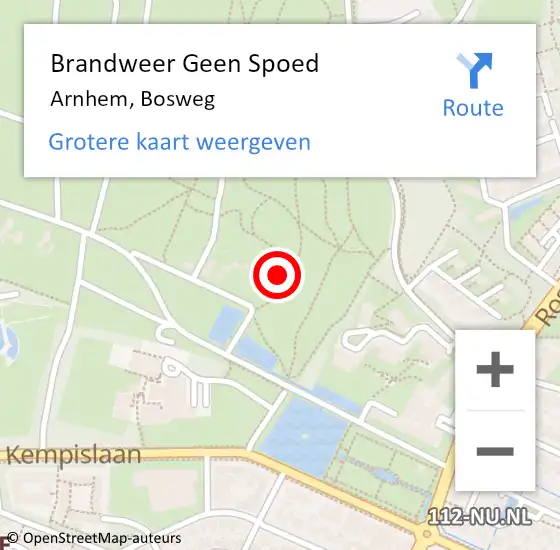 Locatie op kaart van de 112 melding: Brandweer Geen Spoed Naar Arnhem, Bosweg op 3 augustus 2024 12:29