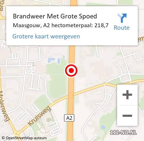 Locatie op kaart van de 112 melding: Brandweer Met Grote Spoed Naar Maasgouw, A2 hectometerpaal: 218,7 op 3 augustus 2024 12:37