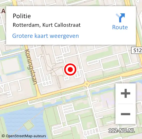 Locatie op kaart van de 112 melding: Politie Rotterdam, Kurt Callostraat op 3 augustus 2024 12:58