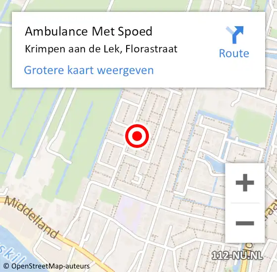 Locatie op kaart van de 112 melding: Ambulance Met Spoed Naar Krimpen aan de Lek, Florastraat op 3 augustus 2024 13:01