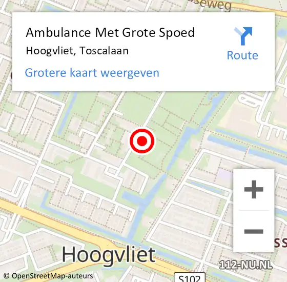 Locatie op kaart van de 112 melding: Ambulance Met Grote Spoed Naar Hoogvliet, Toscalaan op 3 augustus 2024 13:25