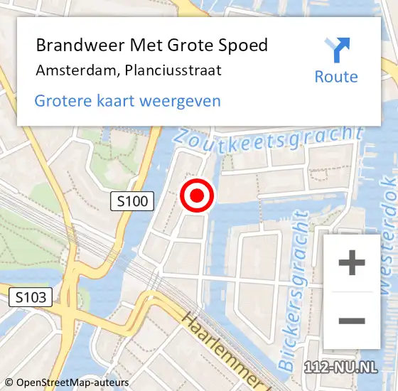 Locatie op kaart van de 112 melding: Brandweer Met Grote Spoed Naar Amsterdam, Planciusstraat op 3 augustus 2024 13:36