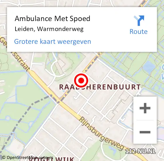 Locatie op kaart van de 112 melding: Ambulance Met Spoed Naar Leiden, Warmonderweg op 3 augustus 2024 13:55