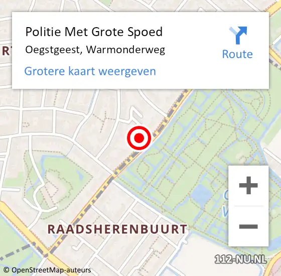 Locatie op kaart van de 112 melding: Politie Met Grote Spoed Naar Oegstgeest, Warmonderweg op 3 augustus 2024 13:57