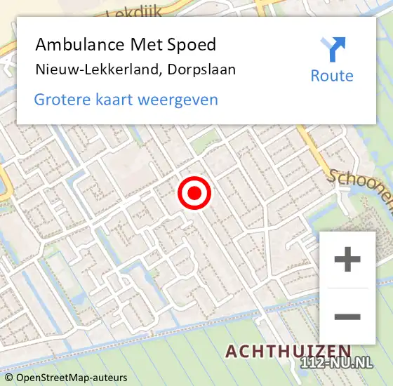 Locatie op kaart van de 112 melding: Ambulance Met Spoed Naar Nieuw-Lekkerland, Dorpslaan op 3 augustus 2024 14:03