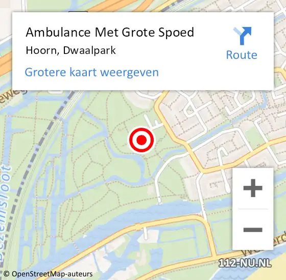 Locatie op kaart van de 112 melding: Ambulance Met Grote Spoed Naar Hoorn, Dwaalpark op 3 augustus 2024 14:29