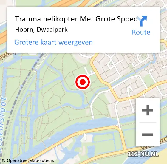 Locatie op kaart van de 112 melding: Trauma helikopter Met Grote Spoed Naar Hoorn, Dwaalpark op 3 augustus 2024 14:29