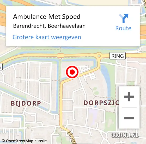 Locatie op kaart van de 112 melding: Ambulance Met Spoed Naar Barendrecht, Boerhaavelaan op 3 augustus 2024 14:40